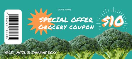 Реклама продуктового магазина со свежей зеленой брокколи Coupon 3.75x8.25in – шаблон для дизайна