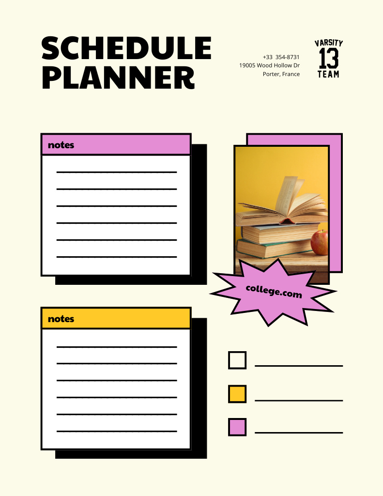 Template di design Bright College Schedule with Notes Notepad 8.5x11in