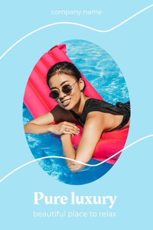Ontwerpsjabloon van Pinterest van Jonge vrouw geniet van de zomer in het zwembad