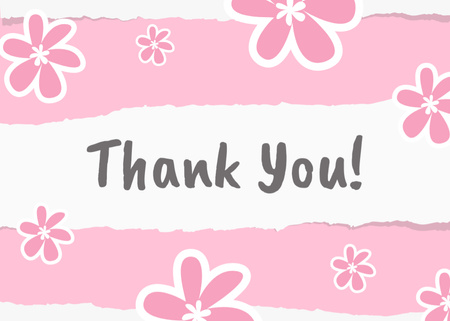 Thank You Message with Illustration of Cute Pink Flowers Postcard 5x7in Design Template