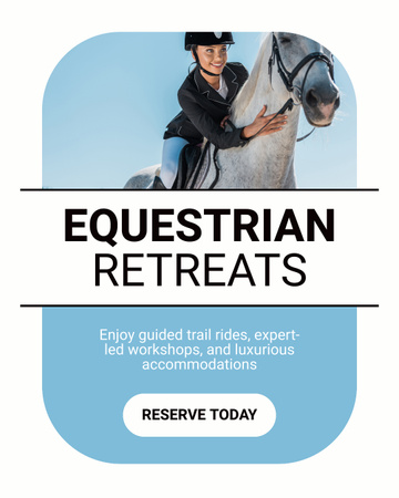 Equestrian Retreats Announcement with Female Jockey Instagram Post Vertical Design Template