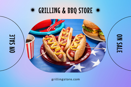 Independence Day Sale of BBQ Foods and Goods Postcard 4x6in Design Template
