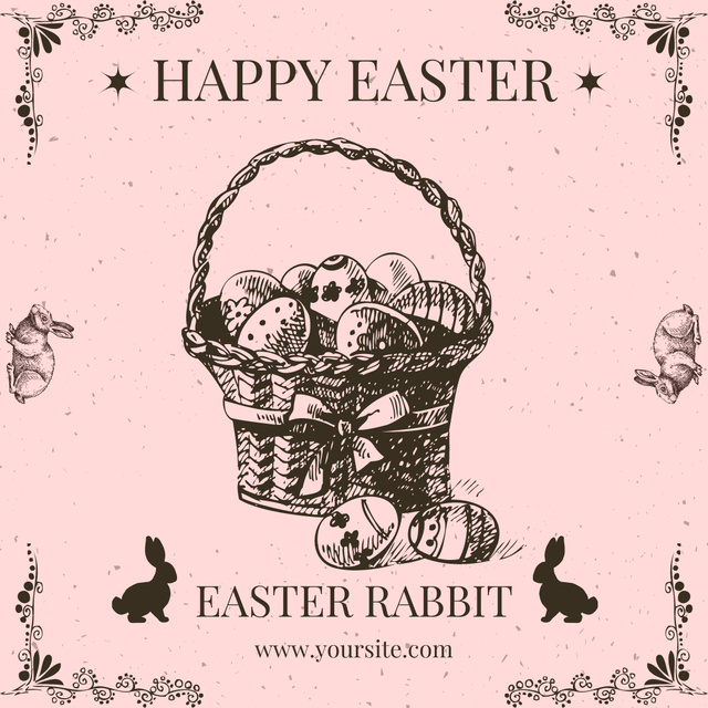 Illustration of Rabbits and Easter Eggs in Wicker Basket Instagram tervezősablon