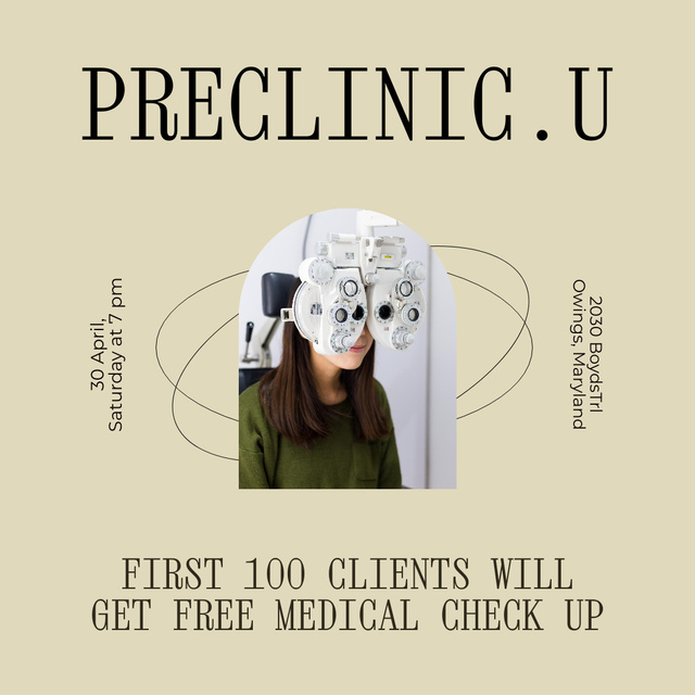 New Clinic Opening Announcement with Woman on Checkup Instagram Design Template