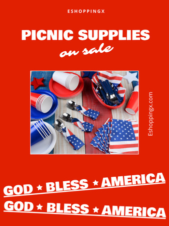 Picnic Supplies Sale on USA Independence Day Poster 36x48in tervezősablon