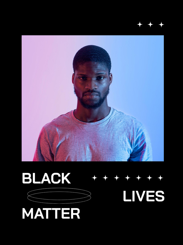 Anti-Racist Slogan with Young Black Guy in Red and Blue Light Poster US Design Template