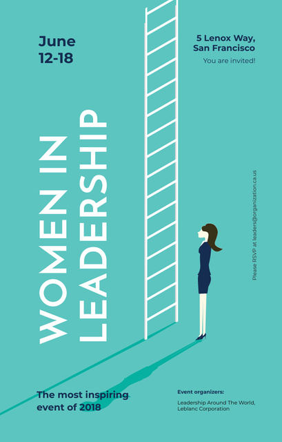 Szablon projektu Event About Women In Leadership And Businesswoman Near Carrier Ladder Invitation 4.6x7.2in