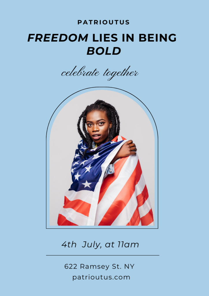 African American Woman with Flag on Independence Day Poster A3 Design Template