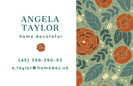 Home Decorator Contacts in Floral Pattern Business Card 85x55mm Design Template