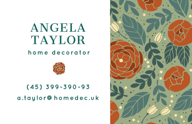 Home Decorator Contacts in Floral Pattern Business Card 85x55mm Tasarım Şablonu