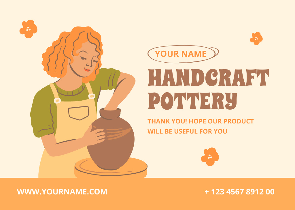 Offer of Handmade Pottery with Woman Potter Card Tasarım Şablonu