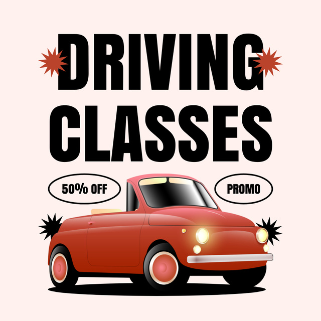 Cute Retro Cat Driving Classes Promotion With Discounts Instagram AD Modelo de Design