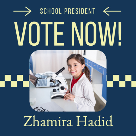 School President Election with Cute Girl in Laboratory Instagram Design Template