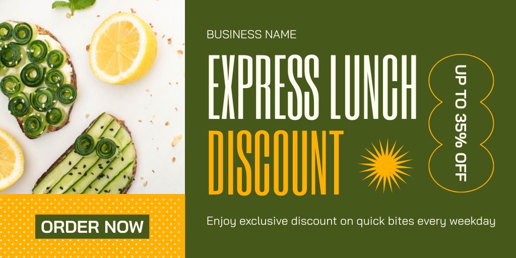 Express Lunch with Tasty Cucumber Sandwiches Twitter Modelo de Design