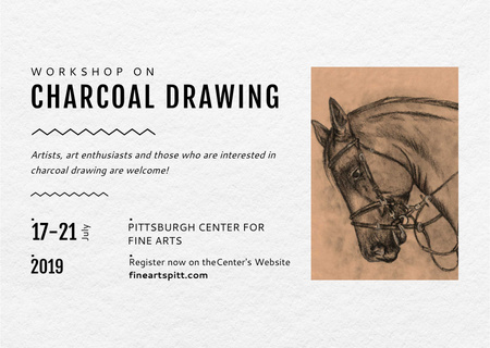 Drawing Workshop Announcement with Horse Image Postcard Tasarım Şablonu