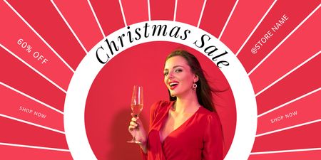 Plantilla de diseño de Christmas sale Holiday Glass of Champagne Twitter 