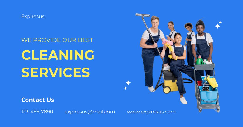 Cleaning Service Team at Work Facebook AD Design Template