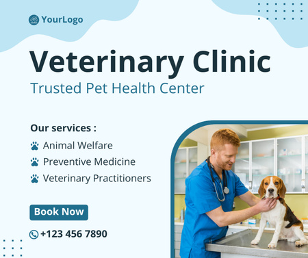 Důvěryhodná veterinární klinika s popisem služeb a rezervacemi Facebook Šablona návrhu