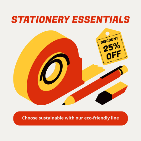 Discount On Stationery Essential Items Instagram AD Design Template