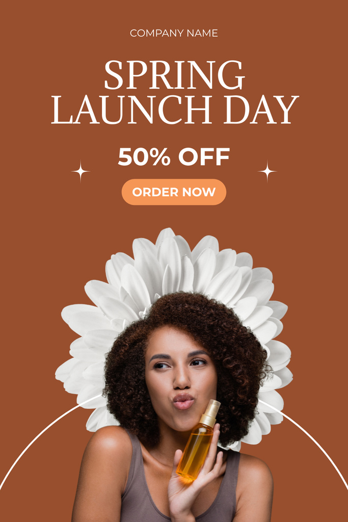Spring Sale Cosmetics with Beautiful African American Woman Pinterest tervezősablon