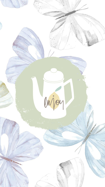 Modèle de visuel Illustration of Teapot and Butterflies - Instagram Highlight Cover
