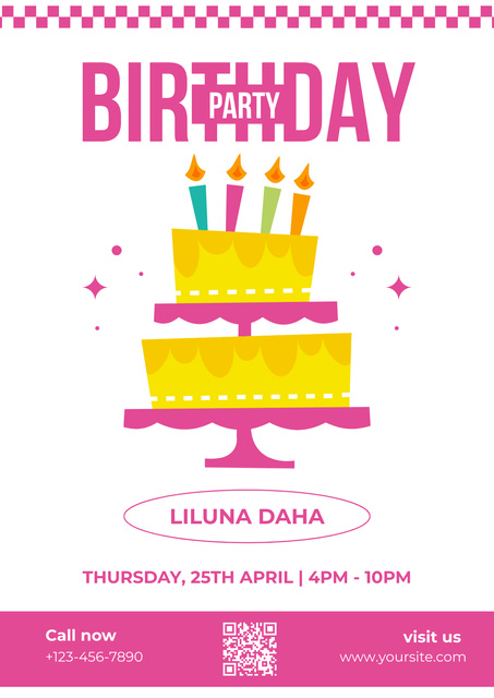Announcement for Birthday Party with Yellow Cake Poster Design Template