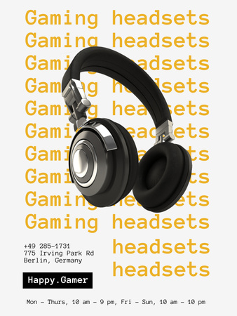 Plantilla de diseño de Equipo de juego y auriculares Poster US 