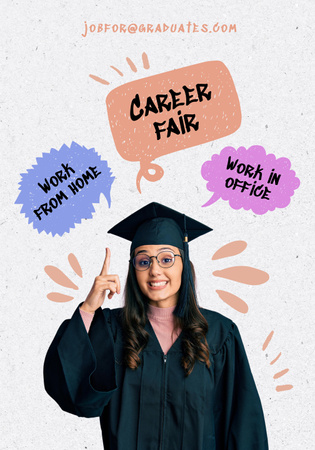 Modèle de visuel Annonce d'un salon de l'emploi pour les diplômés avec une étudiante à lunettes - Poster 28x40in