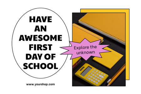 Splendid Back to School Announcement With Calculator And Notebooks Postcard 4x6in Design Template