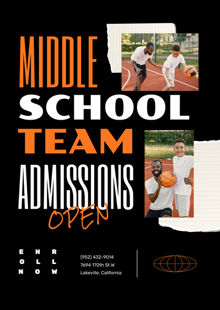Middle School Team Admissions Open Announcement In Black Poster – шаблон для дизайну