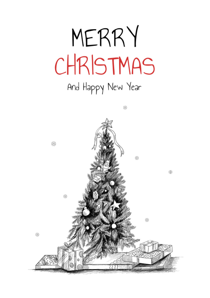 Christmas and New Year Greeting with Illustration Postcard A5 Vertical Tasarım Şablonu