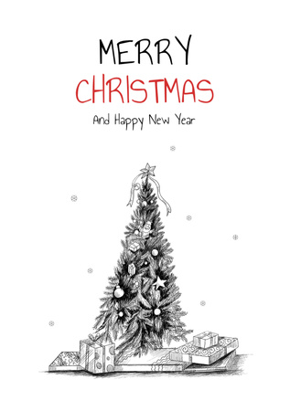 Christmas and New Year Greeting with Illustration Postcard A5 Vertical Design Template