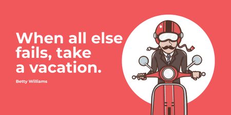 Vacation Quote Man on Motorbike in Red Image Design Template