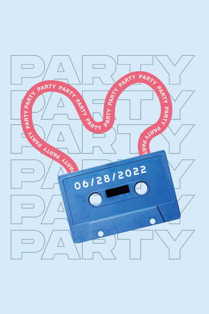 Party announcement with cassette and tape Invitation 6x9in Tasarım Şablonu