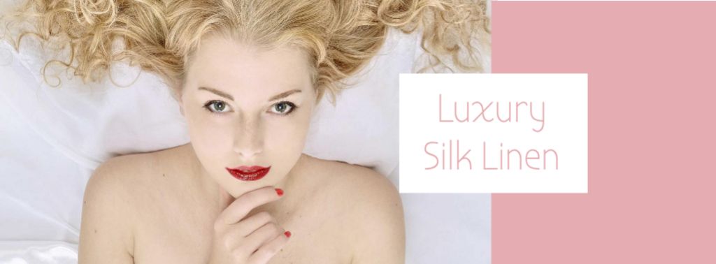 Silk linen Offer with Woman resting in Bed Facebook coverデザインテンプレート