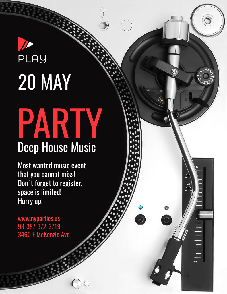 Amazing Music Party Promotion with Vinyl Record Player Flyer 8.5x11in Design Template