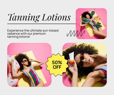 Platilla de diseño Discount Tanning Lotion with Attractive Black Woman Facebook