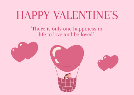 Designvorlage Wir feiern den Valentinstag mit einem verliebten Paar im Luftballon für Card