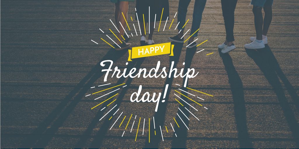 Friendship Day Greeting with Young People Together Twitter Design Template