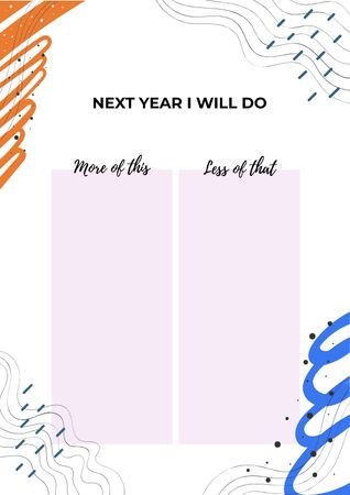 Template di design More & Less list for New Year Schedule Planner