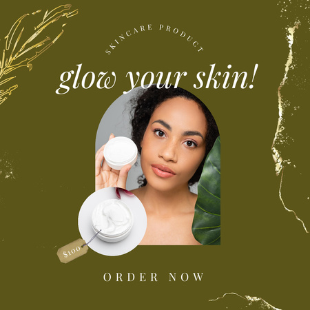 Ontwerpsjabloon van Instagram van huidverzorging ad met meisje holding cream
