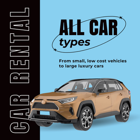 あらゆる種類の自動車を備えたレンタカー サービス Animated Postデザインテンプレート