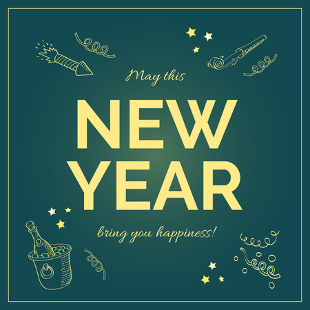 Festive New Year Wishes With Champagne And Decor Animated Post Design Template