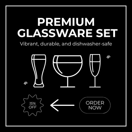 割引価格のプレミアム グラスウェア セットの広告 Instagramデザインテンプレート