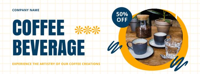 Modèle de visuel Exquisite Taste Of Coffee In Cup At Half Price - Facebook cover