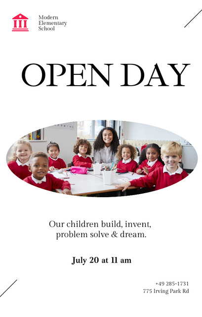 Modern Elementary School Open Day Announcement In White Invitation 4.6x7.2in Design Template