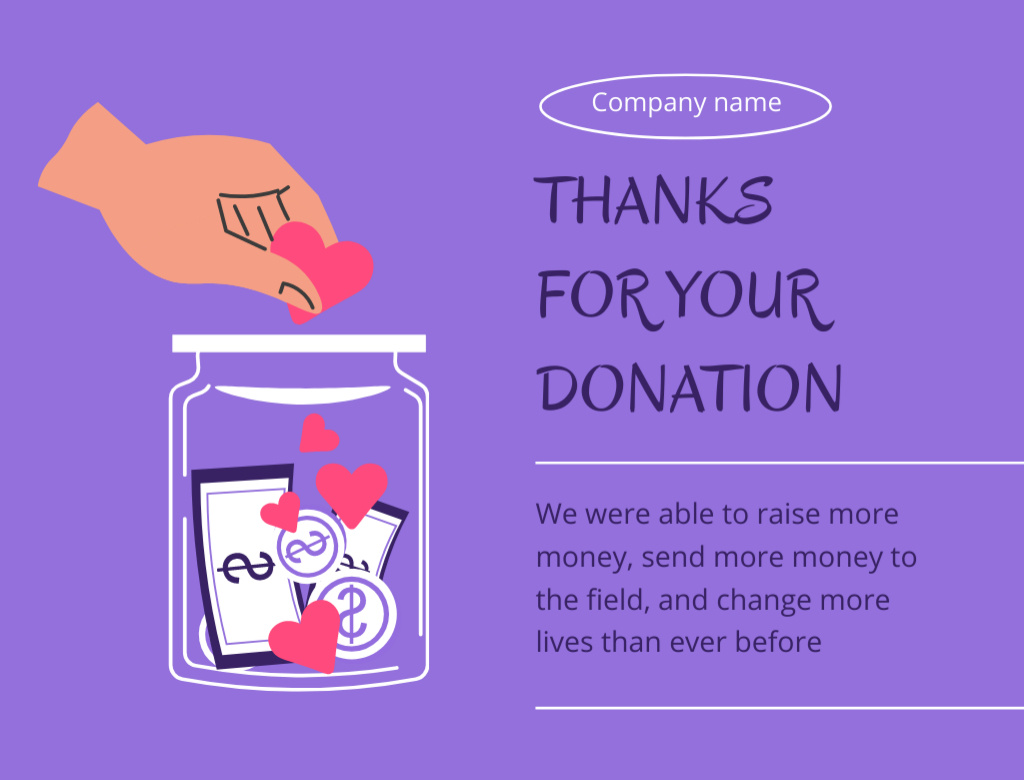 Gratitude for Donation with Money Jar Illustration Postcard 4.2x5.5in Design Template