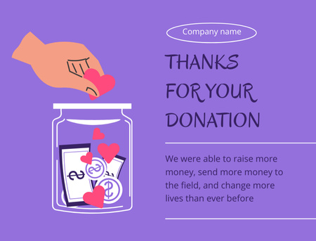 Szablon projektu Wdzięczność za darowiznę z ilustracją słoika z pieniędzmi Postcard 4.2x5.5in