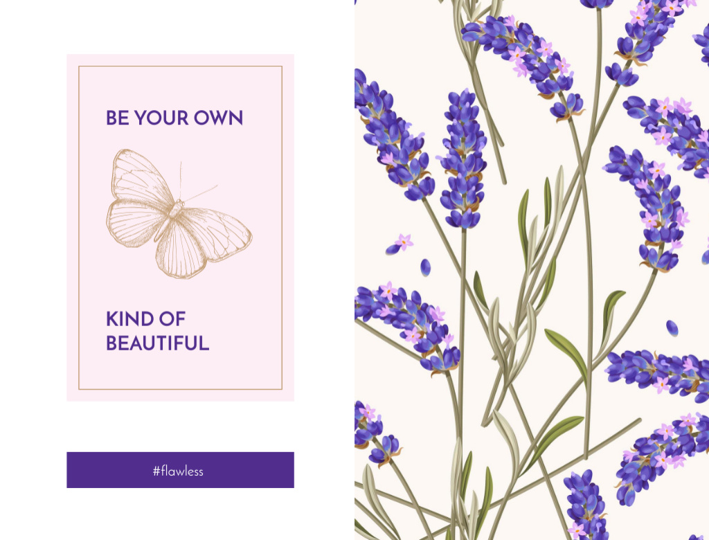 Illustrated Lavender Flowers Pattern With Butterfly Postcard 4.2x5.5in Design Template