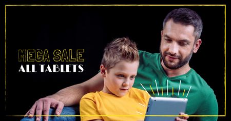 Designvorlage Tablets Sale Offer with Father and Kid für Facebook AD